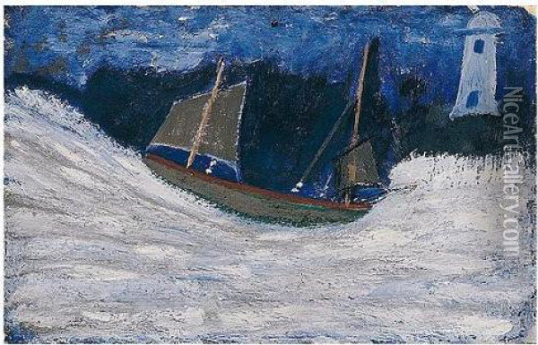 Big Wave Oil Painting - Alfred Wallis