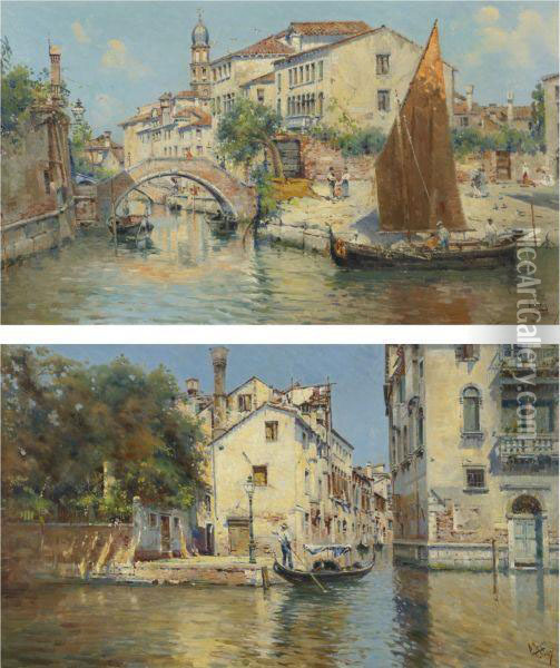 Venice: A Pair Of Paintings Oil Painting - Antonio Maria de Reyna