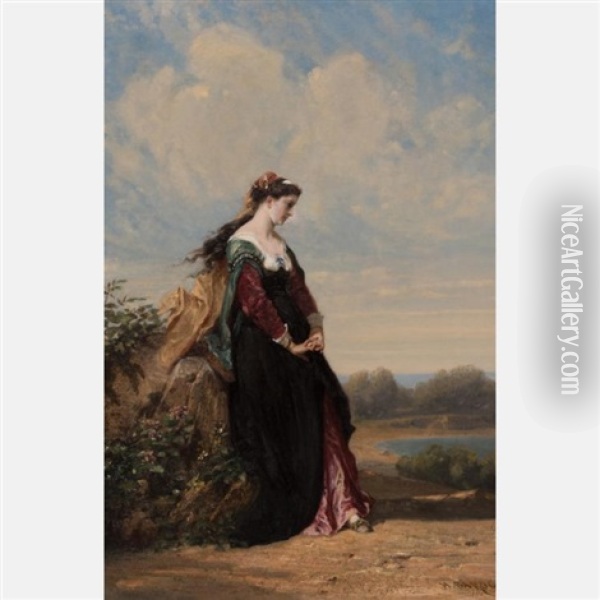 Lady In A Landscape Oil Painting - Henri Charles Antoine Baron