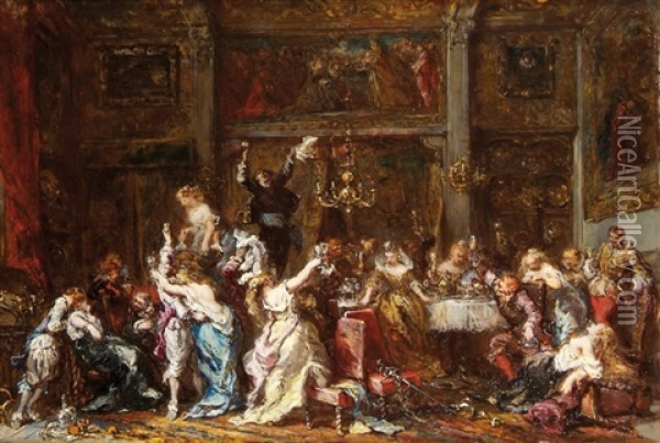 L'orgie Oil Painting - Louis-Gabriel-Eugene Isabey