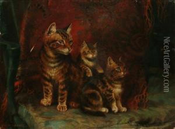 Three Cats Oil Painting - Wilson Hepple