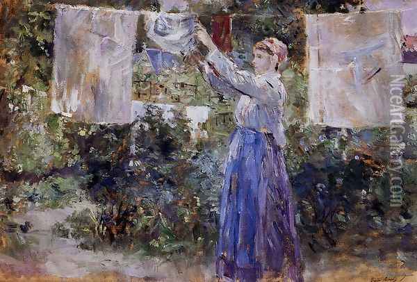Woman Hanging Out The Wash Oil Painting - Berthe Morisot