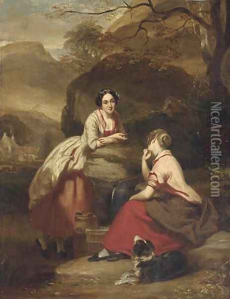 Peggy and Jenny from the Gentle Shepherd Oil Painting - Daniel Macnee