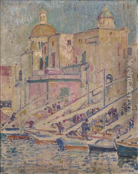 Le Port De Peche A Pozzuoli Pres De Naples Oil Painting - Theo van Rysselberghe