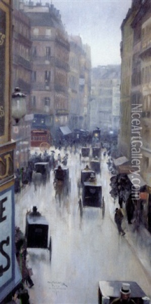 Rue Animee A Paris Oil Painting - Max Schlichting