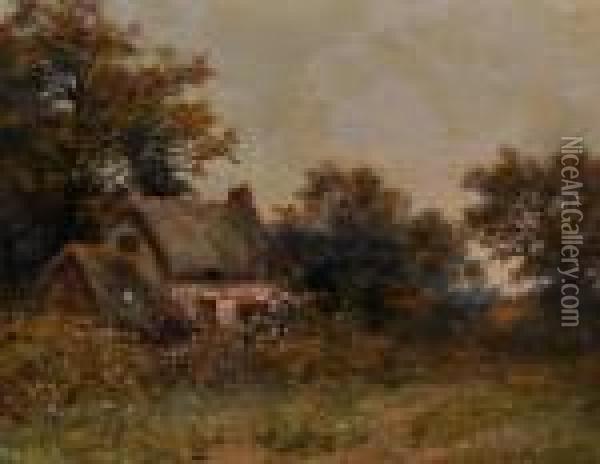 Thatched Cottage At Sunset Oil Painting - Benjamin Williams Leader