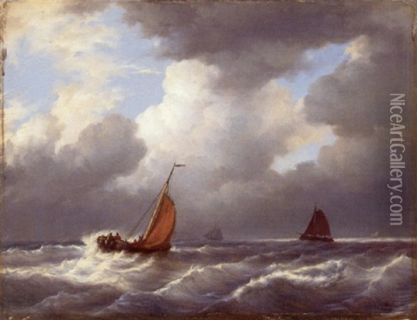 Fischerboote Auf Bewegter See Oil Painting - Johan Hendrik Meyer