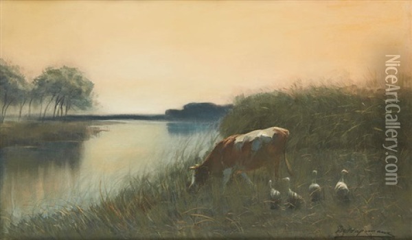 Vache Et Canards Pres De La Mare Oil Painting - Maurice Hagemans