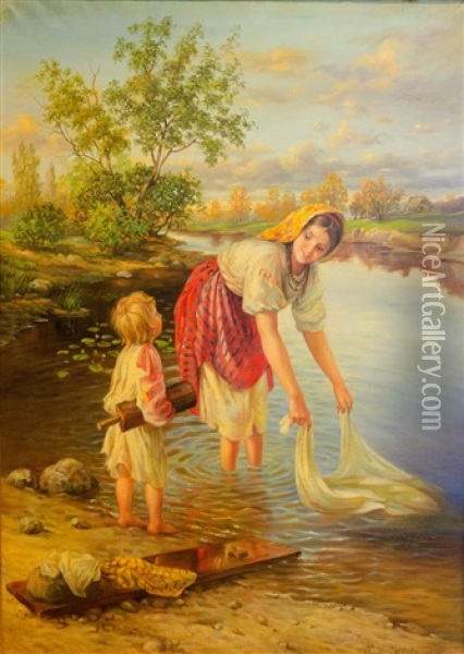 Laundress Oil Painting - Khariton Platonov