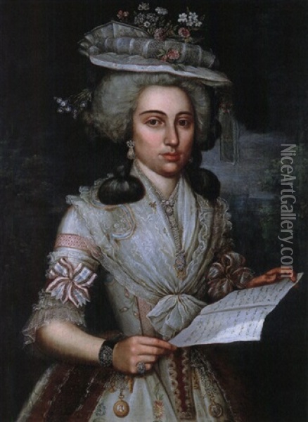 Portrait Einer Jungen Frau Mit Blumenhut Oil Painting - Ferdinand Joseph Bernard Marinus