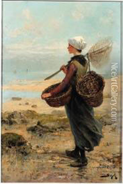 The Young Fisher Woman Oil Painting - Pierre-Marie Beyle