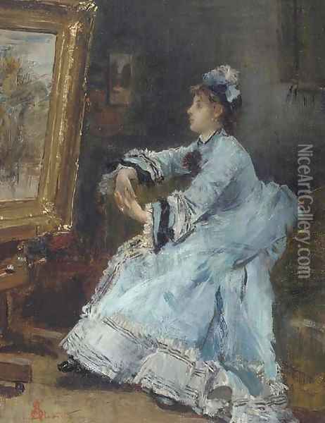 Une dame admirant un tableau Oil Painting - Alfred Stevens