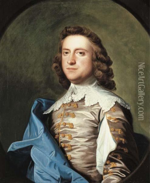 Portrait Of John Armytage Esq., Half-length, In Van Dyck Costume,in Feigned Oval Oil Painting - Thomas Hudson