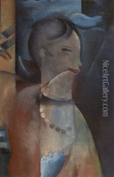 Madchen Mit Blumen Oil Painting - Albert Mueller