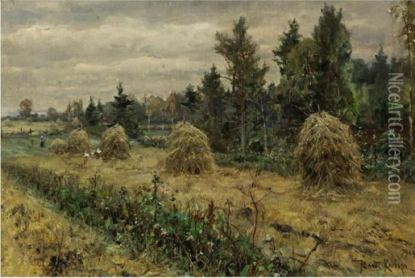 Haystacks Oil Painting - Iulii Iul'evich (Julius) Klever