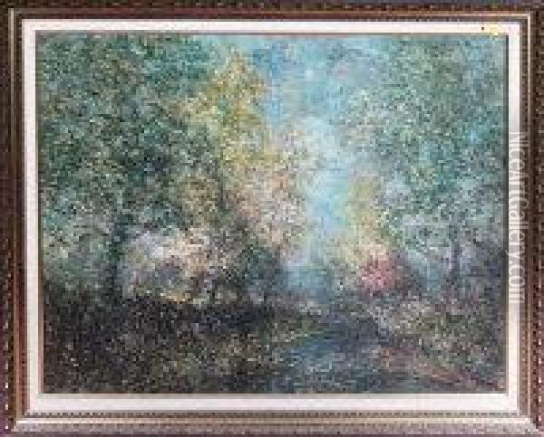 Trees In Spring - An Impressionistic River Scene Oil Painting - John Falconar Slater