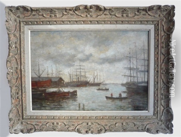 Bateaux Dans Un Port Hollandais Oil Painting - Charles Francois Pecrus