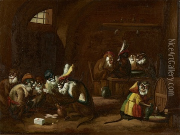 Macacos Em Taberna Oil Painting - Ferdinand van Kessel