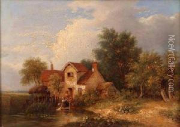 A View Of Lakenham With Washerwoman Outside A
Cottage Oil Painting - Samuel David Colkett