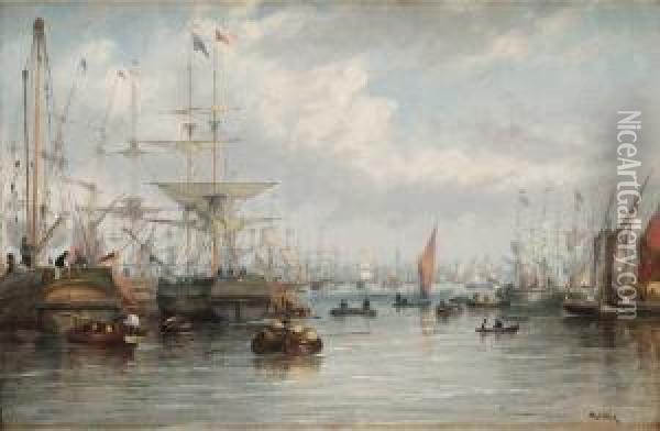 Hamnvy Med Fartyg Oil Painting - Francis Maltino
