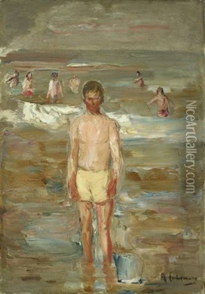 Stehender Knabe Am Strande Oil Painting - Max Liebermann