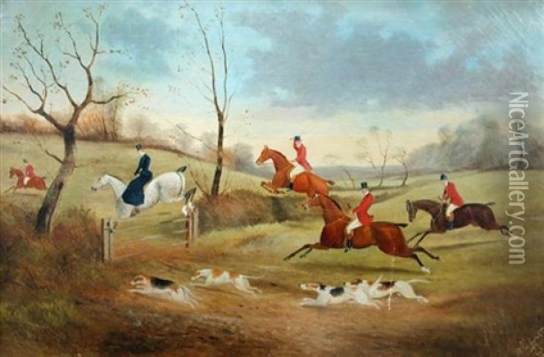 Hunting Scene (+ Another; Pair) Oil Painting - Philip H. Rideout