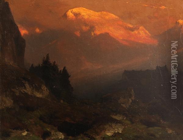 An Alpine Landscape Oil Painting - Stanislas Graf Von Kalckreuth