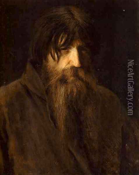 Head Of An Old Peasant (study) Oil Painting - Ivan Nikolaevich Kramskoy