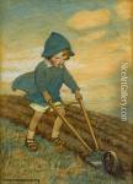 Ploughing The Furrow Oil Painting - Jessie Wilcox-Smith