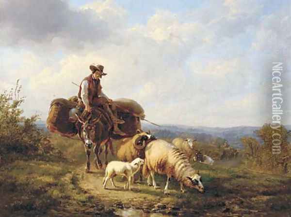 Driving home the flock Oil Painting - Eugene Joseph Verboeckhoven