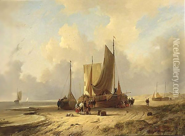 The Return Of The Fishing Boats Oil Painting - Remigius Adriannus van Haanen