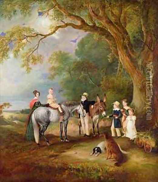 Miss Catherine Herrick with her Nieces and Nephews the Five Elder Children of the Rev and Mrs Henry Palmer Oil Painting - John Snr Ferneley