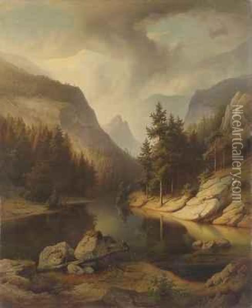 Seeadler Vor Kleinem See Im Sommerlichen Hochgebirge Oil Painting - Edmund Koken