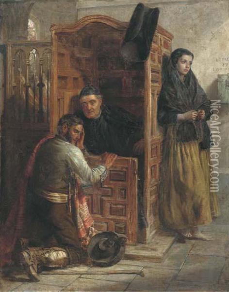 Waiting At The Confessional Oil Painting - John Phillip