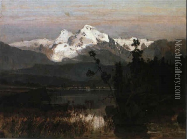 Vor Sonnenaufgang Im Hintergrund Ortler Und Konigsspitze Oil Painting - Karl Heffner