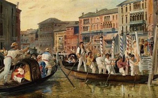 Regatta In Venice Oil Painting - Holger Peter Roed