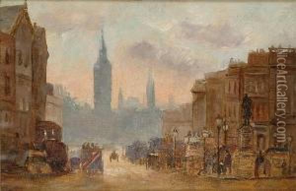 Northumberland Avenue Towards Parliment Square Oil Painting - George Hyde Pownall