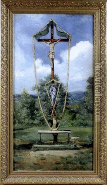 Roadside Shrine In May Oil Painting - Adolf Pirsch