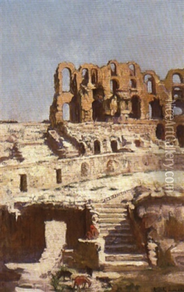 Jeune Garcon Dans L'amphitheatre D'el Djem, Tunisie Oil Painting - Adolphe Ernest Gumery