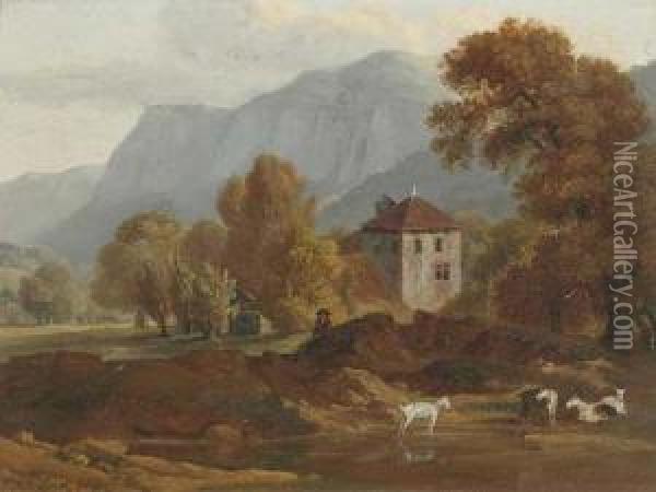 Vue Pres La Roche Et Du Brezon En Savoy. 1796 Oil Painting - Jean Antoine Linck