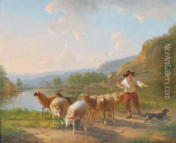 A Shepherd And His Flock Oil Painting - Balthasar Paul Ommeganck