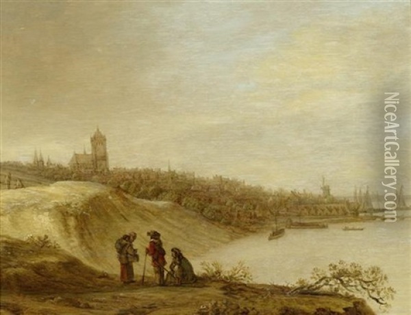Blick Uber Den Rhein Auf Die Stadt Arnheim Oil Painting - Cornelis Simonsz van der Schalcke