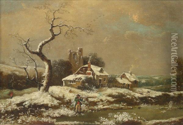 Duck Shooting In The Snow Oil Painting - John Cranch Of Bath