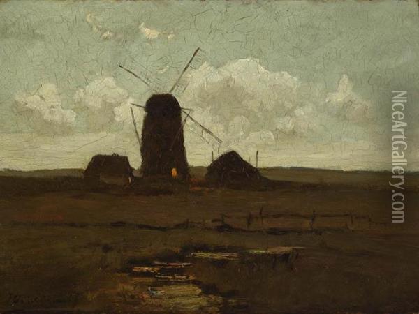 Mill By Evening Oil Painting - Jan Hendrik Weissenbruch