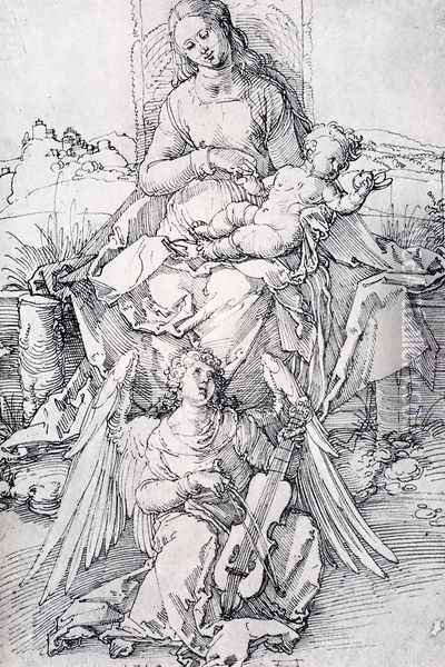 The Madonna And Child With A Music Making Angel Oil Painting - Albrecht Durer