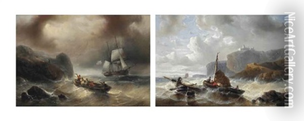 The Castaway's Salvation (+ Salvaging The Wreckage; Pair) Oil Painting - Francois-Etienne Musin