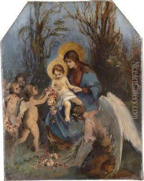 A Floral Wreath For The Baby Jesus Oil Painting - Carl Rahl