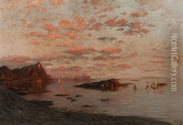 The Summer Night In The Lofodan Isle, Norway Oil Painting - Fritz Grebe