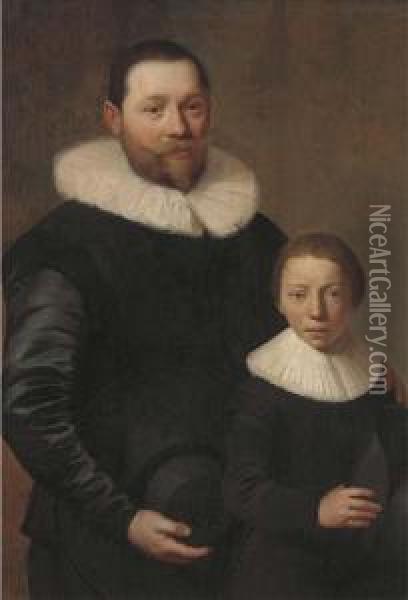 Double Portrait Of A Father And Son Oil Painting - Jacob Gerritsz. Cuyp