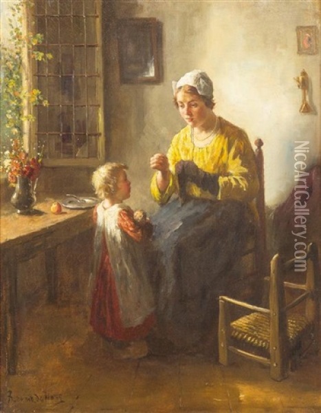 Mending Father's Socks Oil Painting - Bernard de Hoog